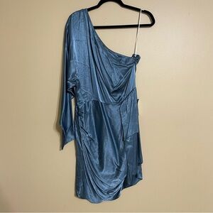 Revolve Elliatt Saronic One Shoulder Mini Dress Blue Satin Size XL NWT‎